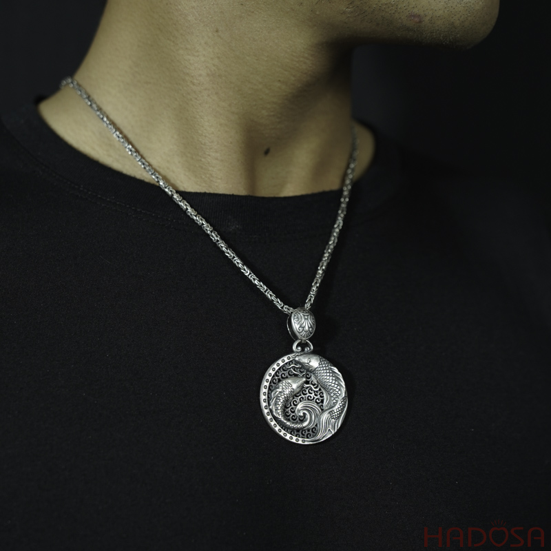 Mặt dây nam bạc cá Koi 37mm