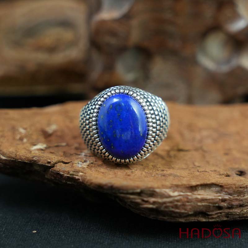 Nhẫn nam Mặt đá Lapis oval 12x16mm bạc 925