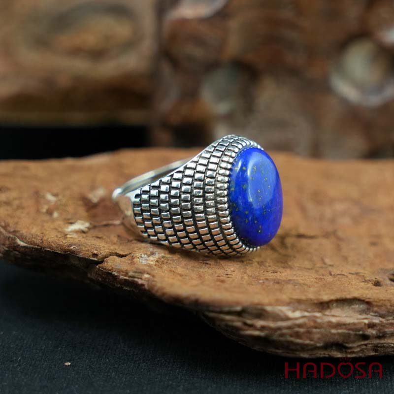 Nhẫn nam Mặt đá Lapis oval 12x16mm bạc 925