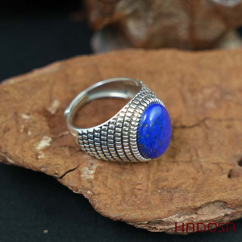 Nhẫn nam Mặt đá Lapis oval 12x16mm bạc 925