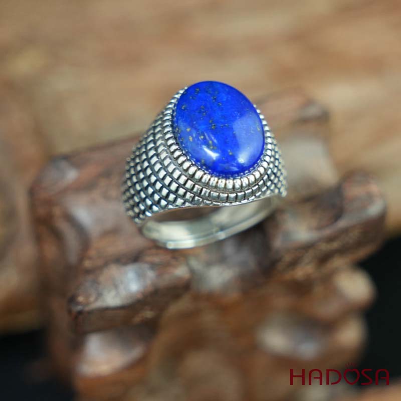 Nhẫn nam Mặt đá Lapis oval 12x16mm bạc 925