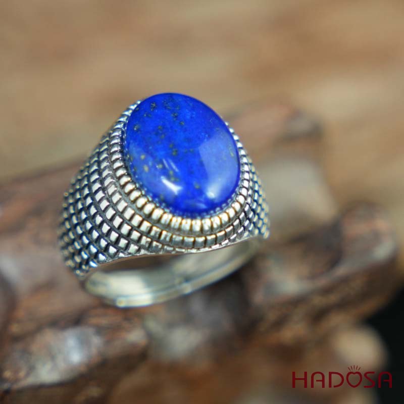 Nhẫn nam Mặt đá Lapis oval 12x16mm bạc 925