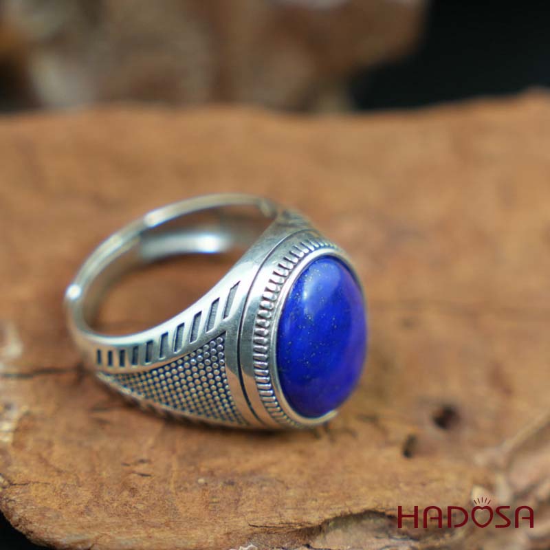 Nhẫn nam Mặt đá Lapis oval 12x16mm bạc 925
