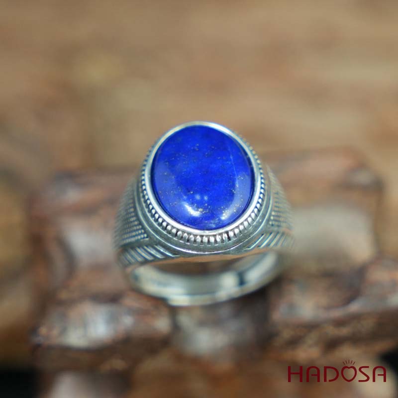Nhẫn nam Mặt đá Lapis oval 12x16mm bạc 925