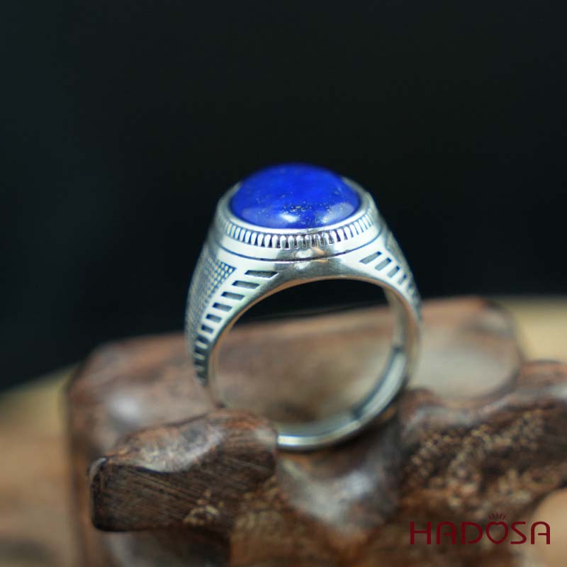 Nhẫn nam Mặt đá Lapis oval 12x16mm bạc 925