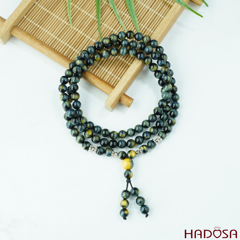 Vòng chuỗi 108 hạt mắt hổ xanh đen 6mm
