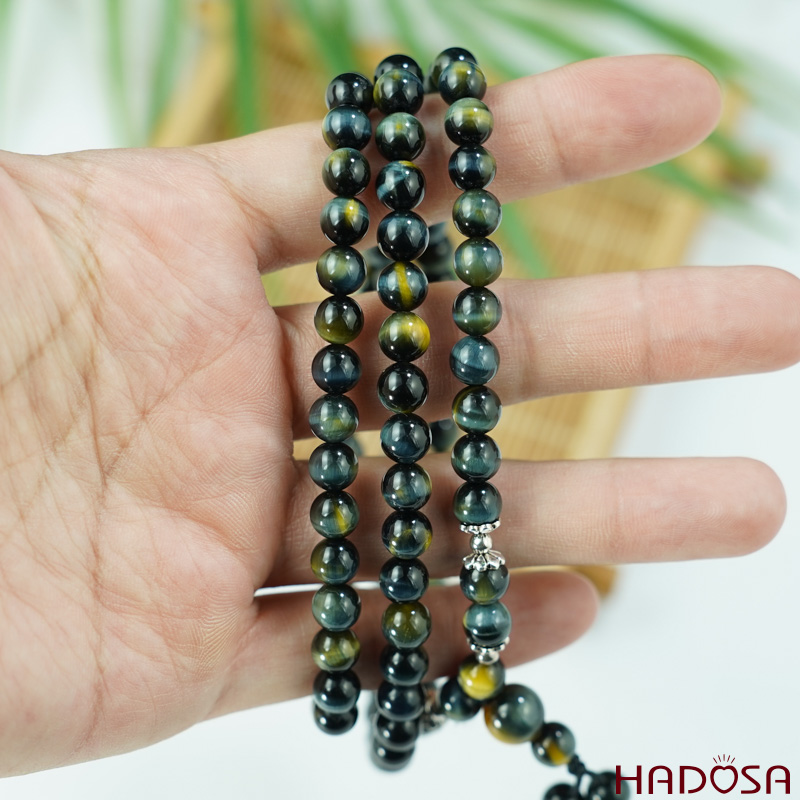 Vòng chuỗi 108 hạt mắt hổ xanh đen 6mm