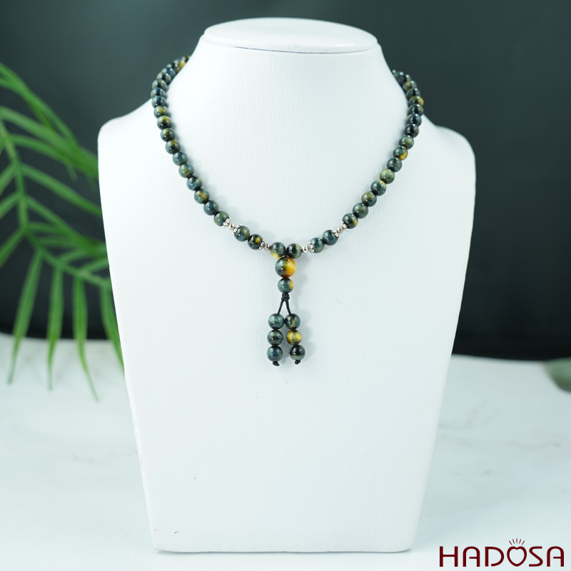 Vòng chuỗi 108 hạt mắt hổ xanh đen 6mm