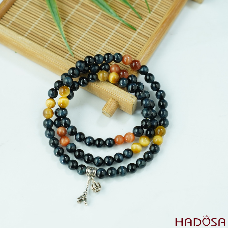 Vòng cuốn đá mắt hổ tam tài 6mm