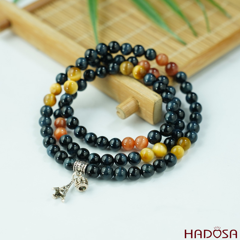 Vòng cuốn đá mắt hổ tam tài 6mm