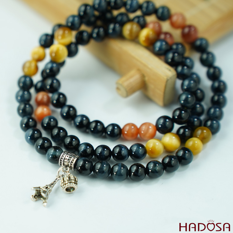 Vòng cuốn đá mắt hổ tam tài 6mm