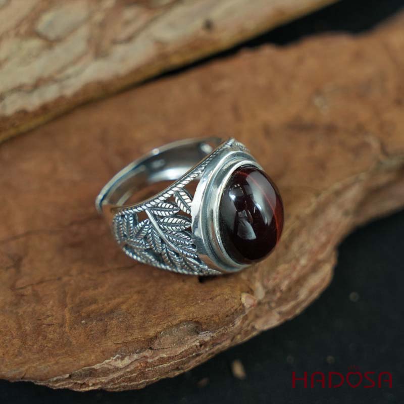 Nhẫn bạc 925 mặt đá mắt hổ nâu đỏ 12x16mm