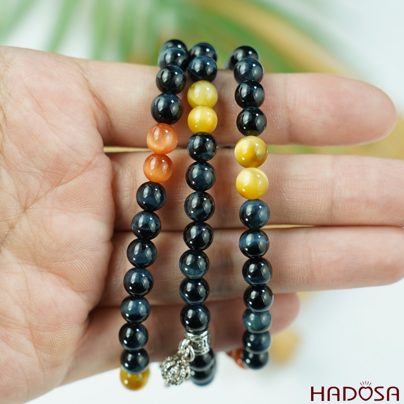 Vòng cuốn đá mắt hổ tam tài 6mm