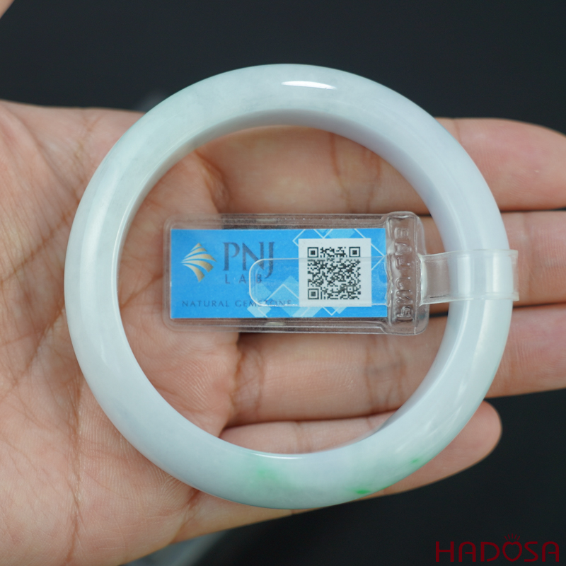 Vòng Ngọc Cẩm Thạch Jade A lá hẹ trắng môn phớt lý ni 52