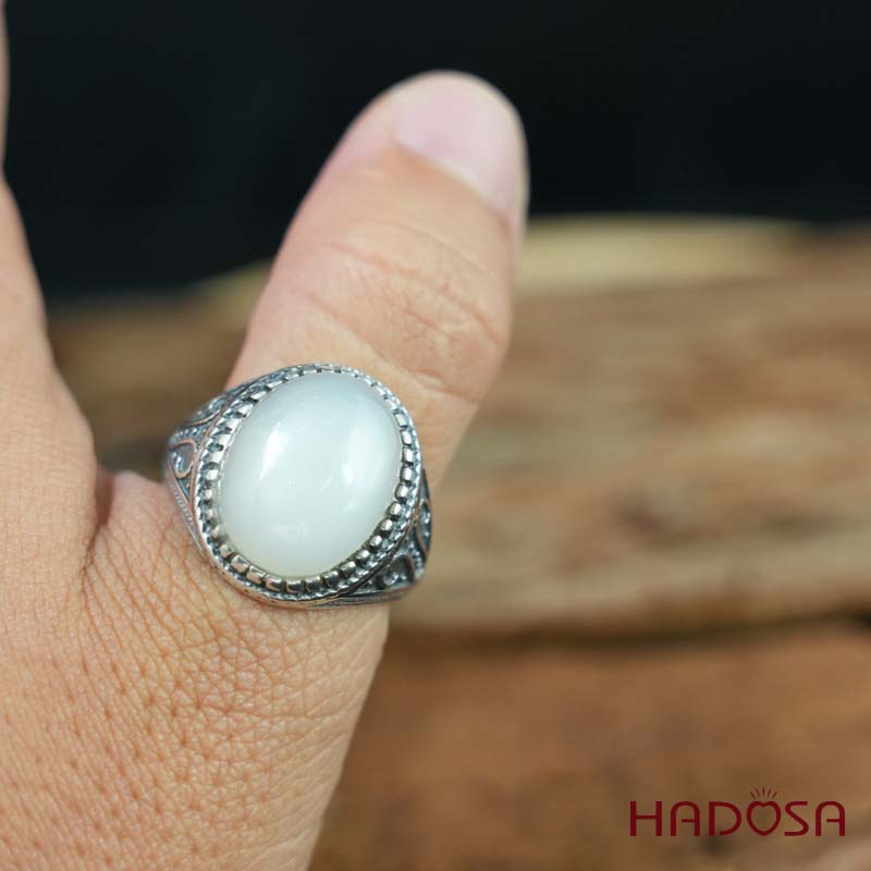 Nhẫn bạc 925 đá mặt trăng 12x16mm