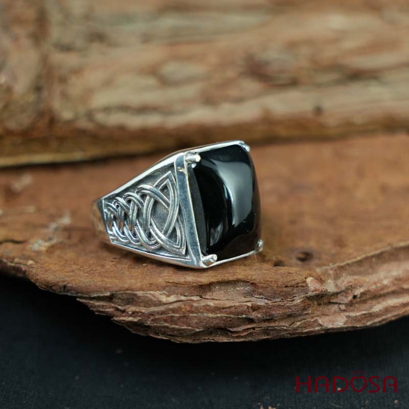 Nhẫn bạc 925 mặt đá mắt hổ xanh đen chữ nhật 12x16mm