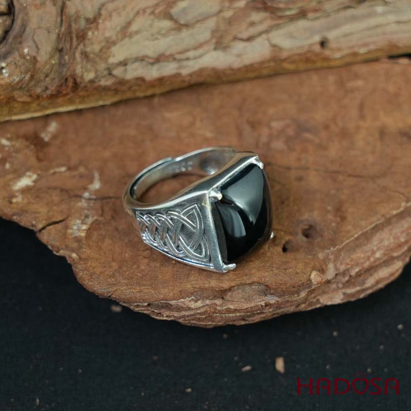 Nhẫn bạc 925 mặt đá mắt hổ xanh đen chữ nhật 12x16mm