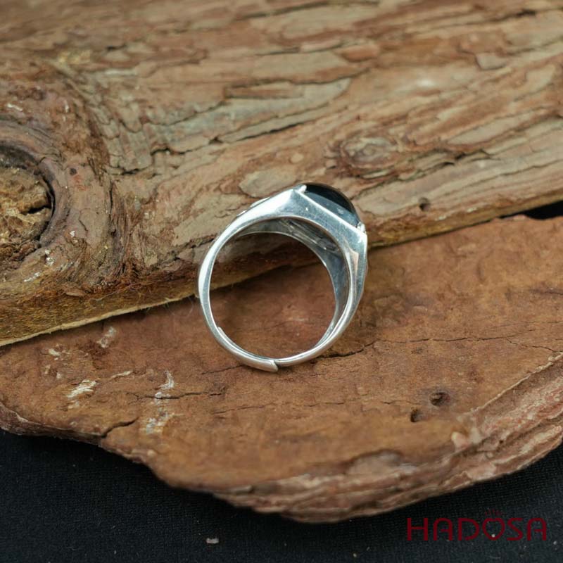 Nhẫn bạc 925 mặt đá mắt hổ xanh đen chữ nhật 12x16mm