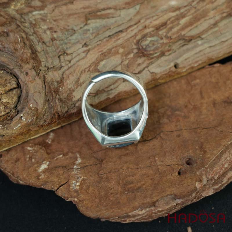 Nhẫn bạc 925 mặt đá mắt hổ xanh đen chữ nhật 12x16mm