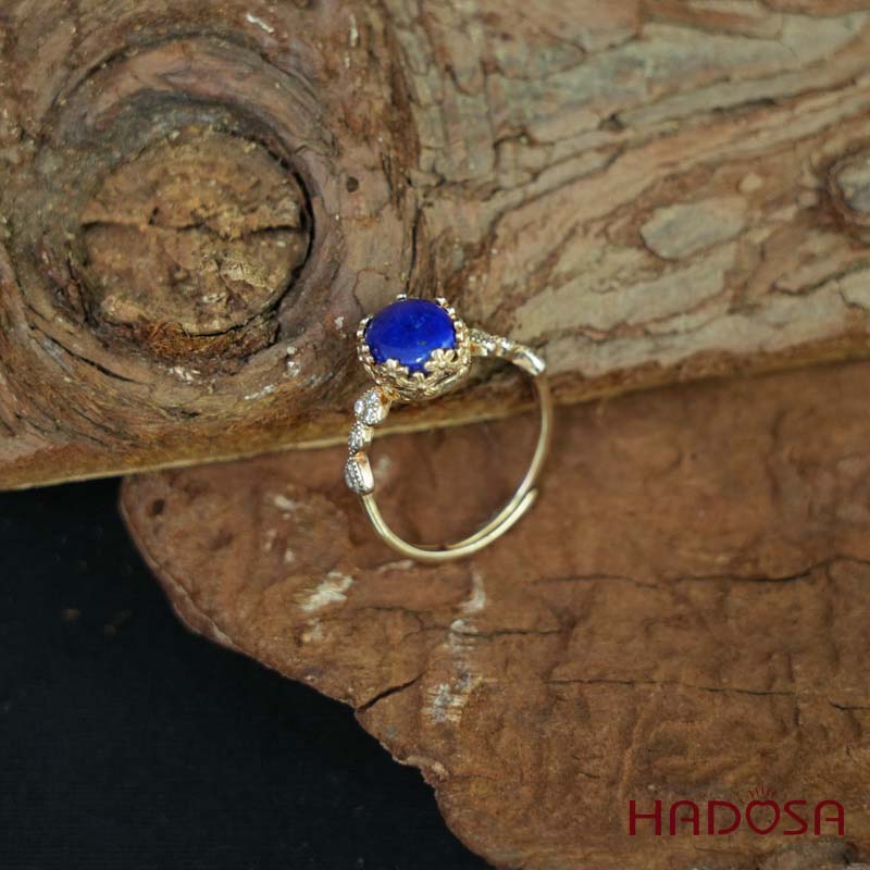 Nhẫn đính đá Lapis oval 7x9mm bạc mạ vàng