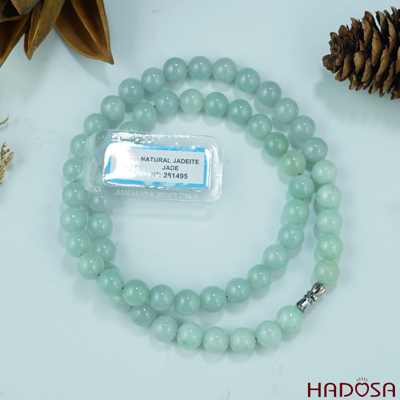 Vòng cổ ngọc cẩm thạch A xanh ngọc 8mm