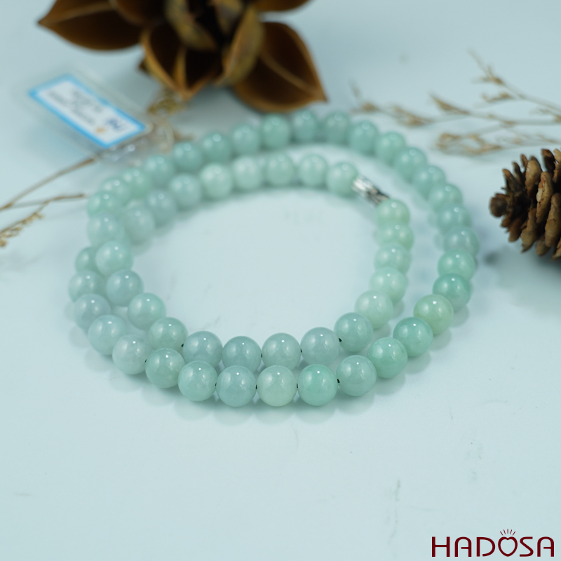 Vòng cổ ngọc cẩm thạch A xanh ngọc 8mm