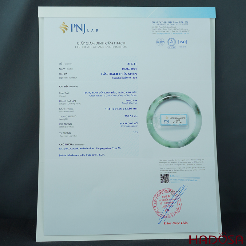 Vòng Ngọc Cẩm Thạch Jade A lá hẹ bạch ngọc phớt lý ni 54