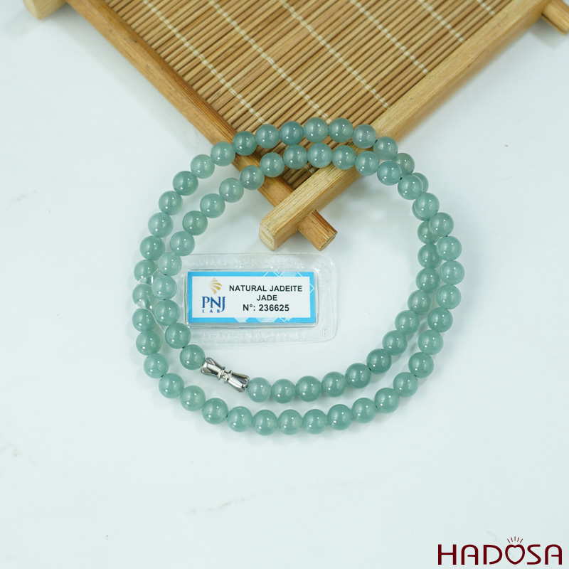 Vòng cổ Cẩm Thạch A Xanh Ngọc 6mm