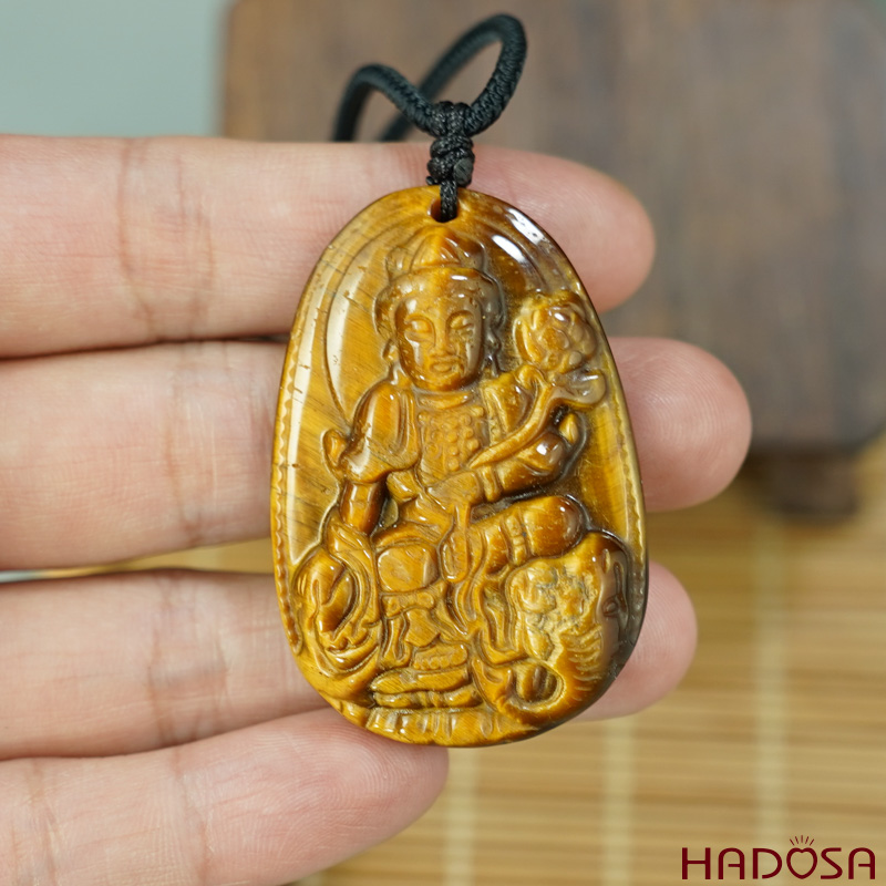 Mặt đá Mắt Hổ vàng nâu Phổ Hiền Bồ Tát (Thìn, Tỵ) 44x29x11mm