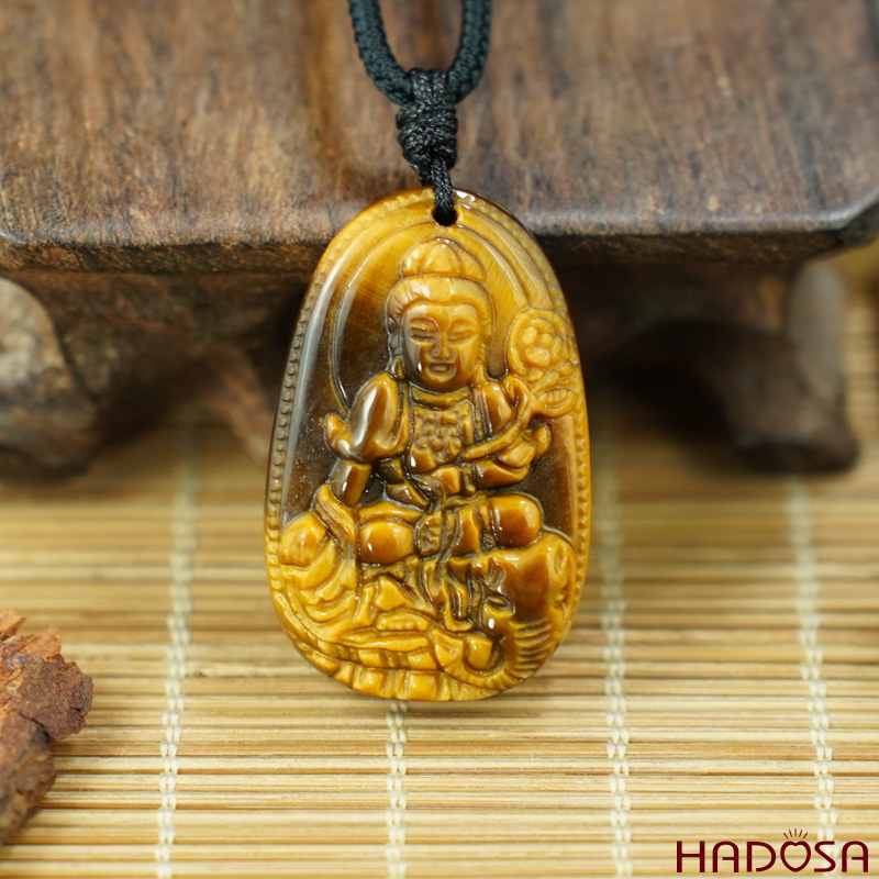 Mặt đá Mắt Hổ vàng nâu Phổ Hiền Bồ Tát (Thìn, Tỵ) 36*24*8mm