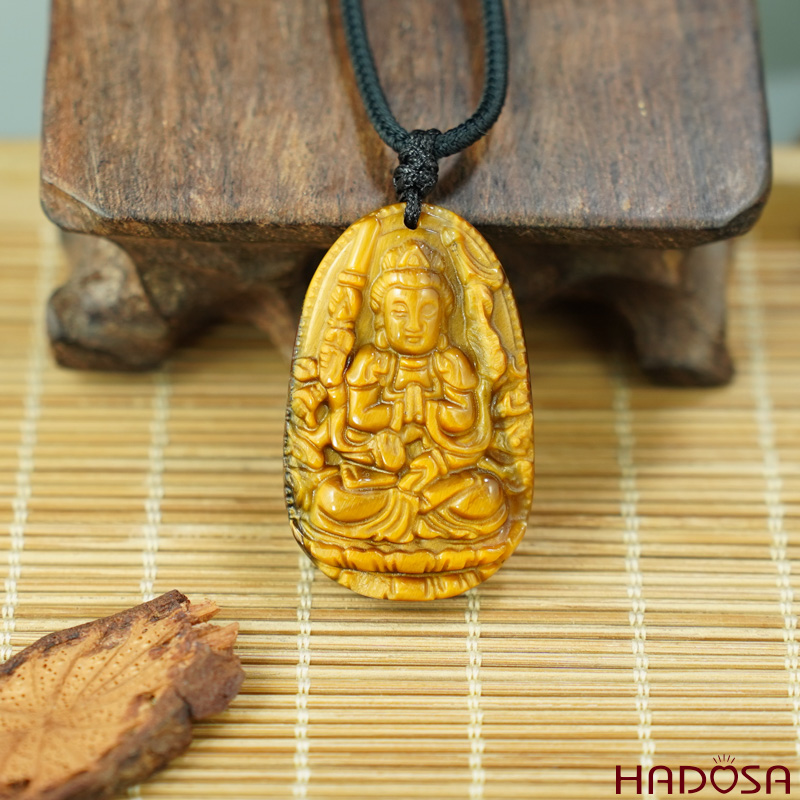 Mặt đá Mắt Hổ vàng nâu Thiên Thủ Thiên Nhãn (Tý) 36*24*8mm