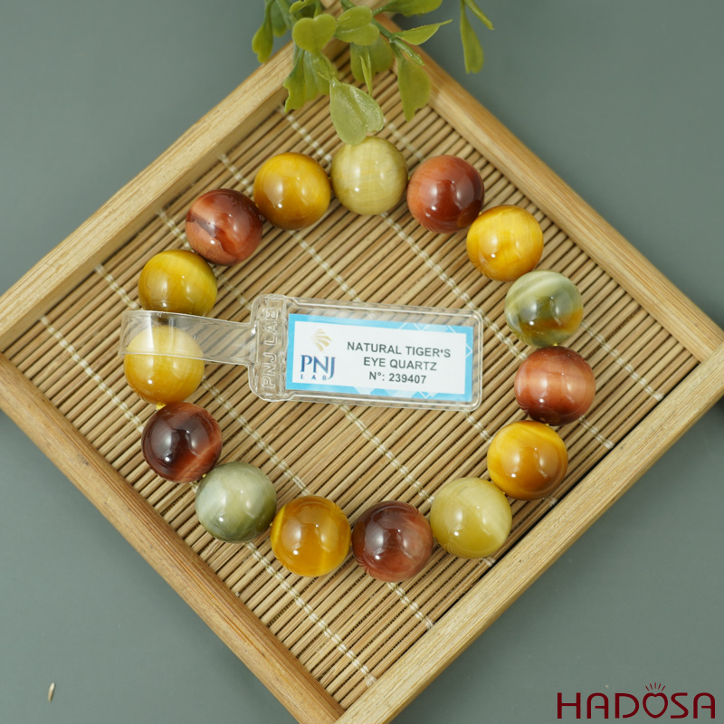 Vòng đá Mắt Hổ Tam Tài 14mm chuẩn 6A