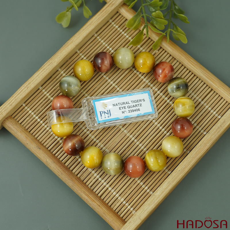 Vòng đá Mắt Hổ Tam Tài 12mm chuẩn 6A