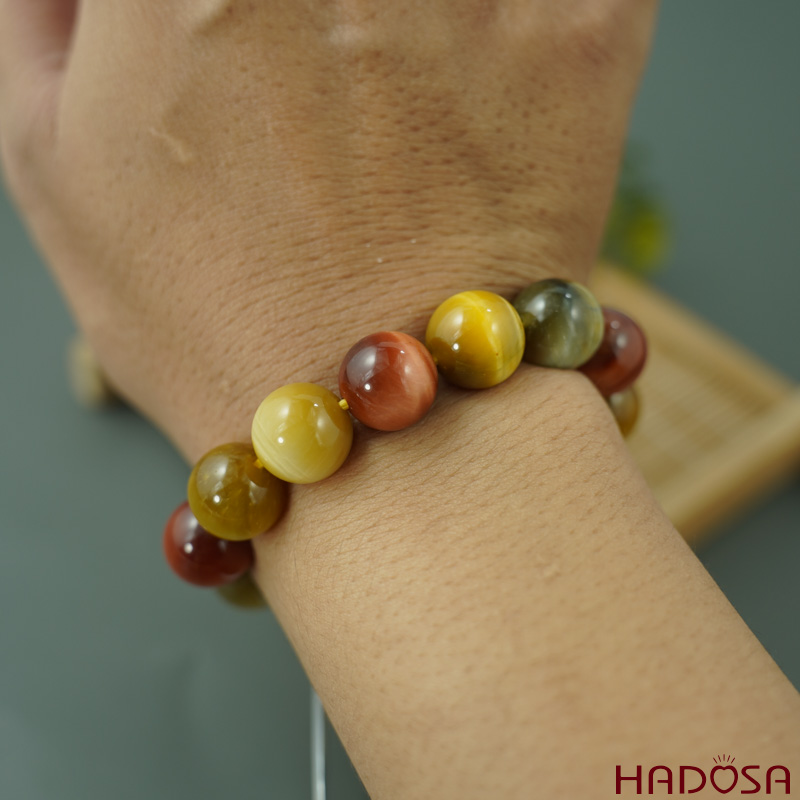 Vòng đá Mắt Hổ Tam Tài 12mm chuẩn 6A