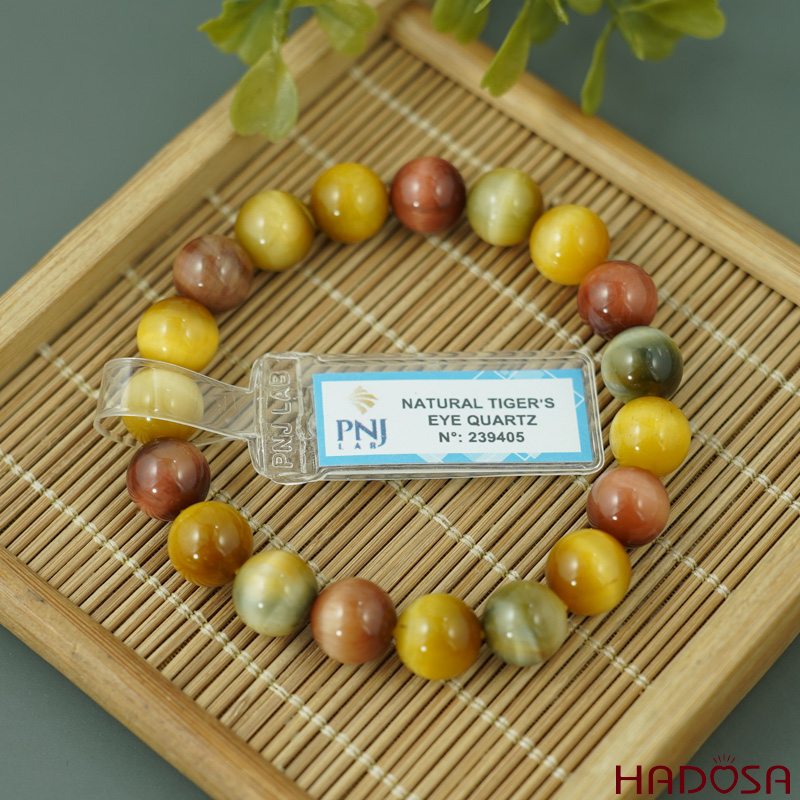 Vòng đá Mắt Hổ Tam Tài 10mm chuẩn 6A