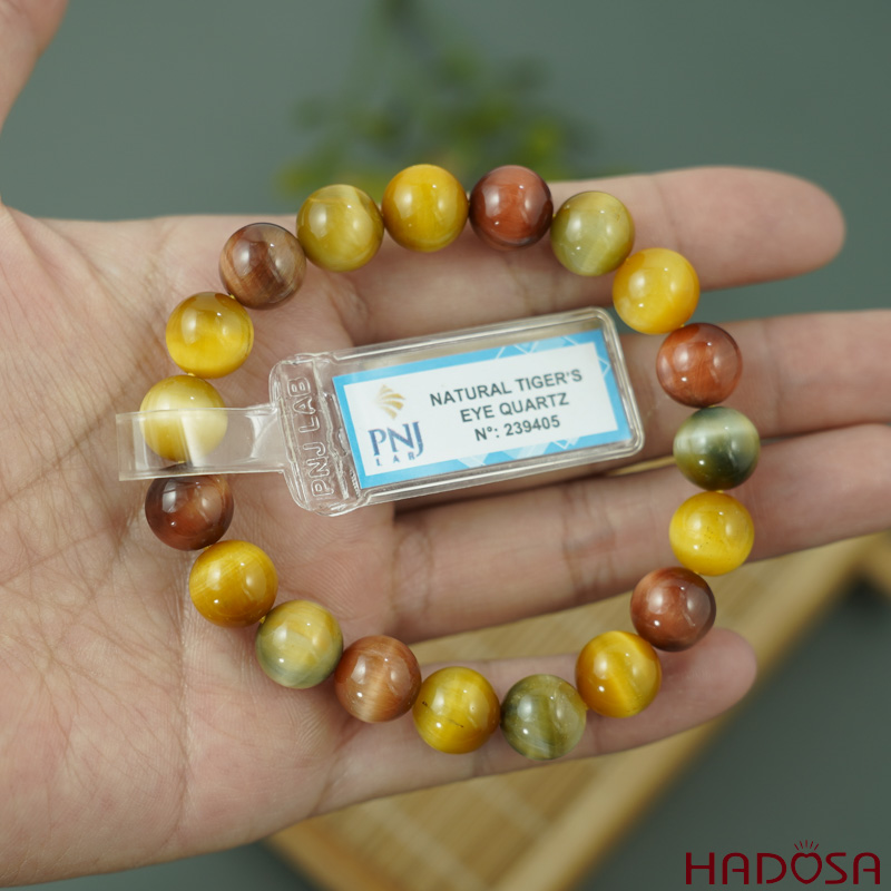 Vòng đá Mắt Hổ Tam Tài 10mm chuẩn 6A