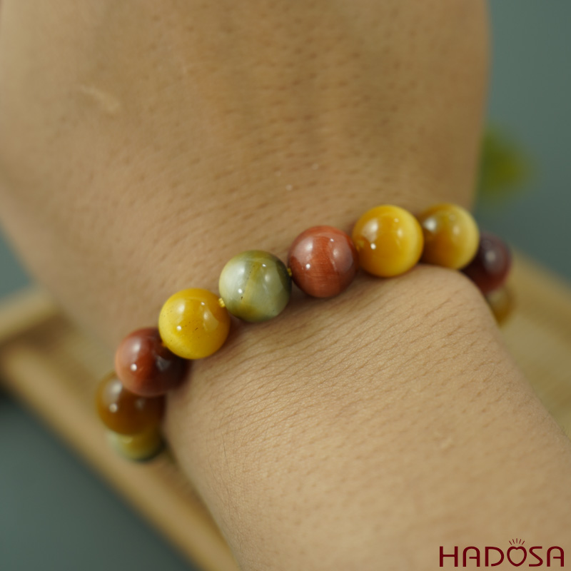 Vòng đá Mắt Hổ Tam Tài 10mm chuẩn 6A