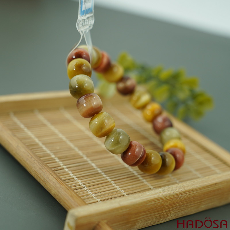 Vòng đá Mắt Hổ Tam Tài hạt trụ 12mm chuẩn 6A