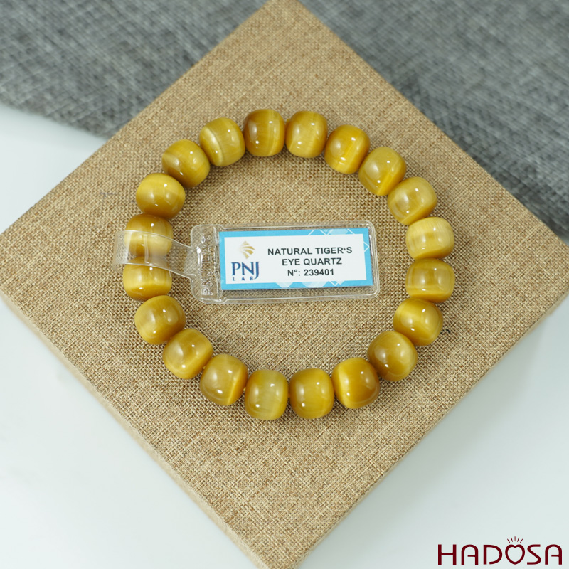 Vòng đá mắt hổ vàng tâm hạt đốt 12 ly chuẩn 6A