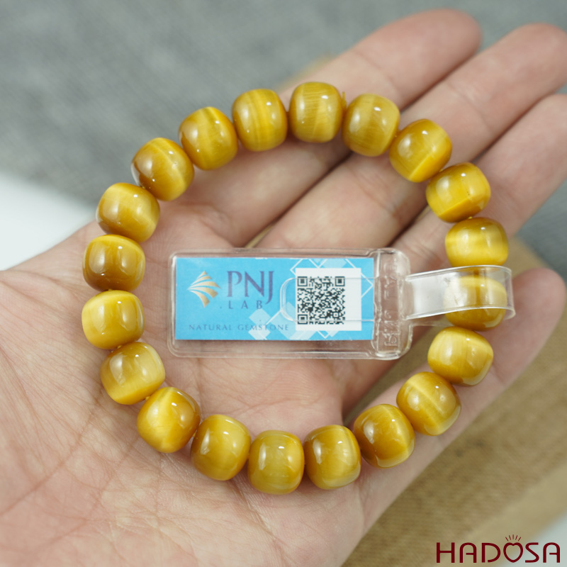 Vòng đá mắt hổ vàng tâm hạt đốt 12 ly chuẩn 6A