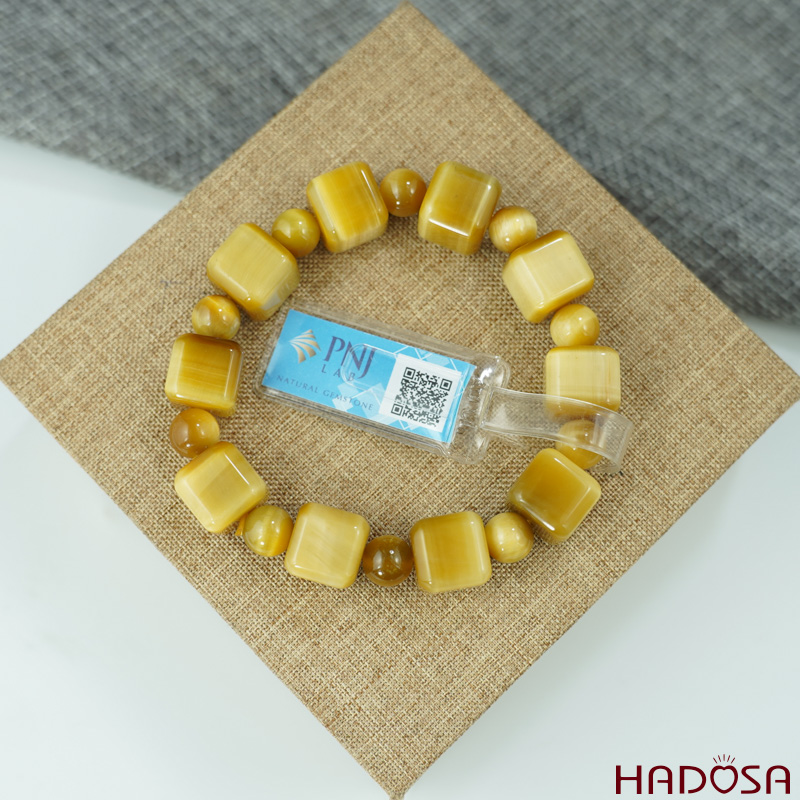 Vòng Thạch anh Mắt Hổ vàng tâm vuông 08*12mm chuẩn 6A