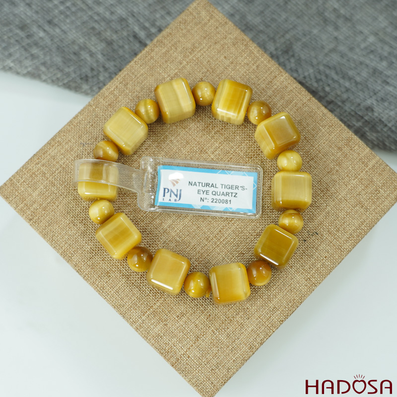 Vòng Thạch anh Mắt Hổ vàng tâm vuông 08*12mm chuẩn 6A
