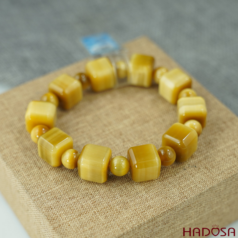 Vòng Thạch anh Mắt Hổ vàng tâm vuông 08*12mm chuẩn 6A