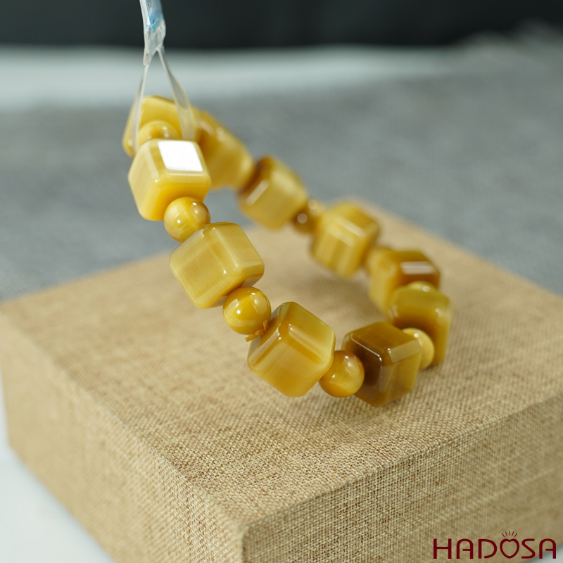 Vòng Thạch anh Mắt Hổ vàng tâm vuông 08*12mm chuẩn 6A