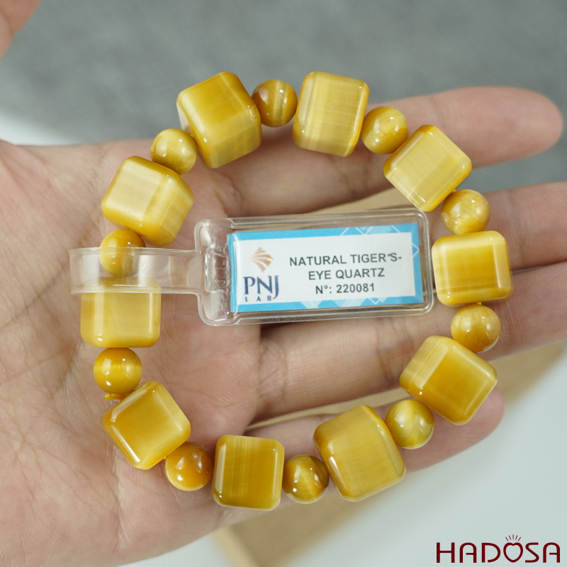 Vòng Thạch anh Mắt Hổ vàng tâm vuông 08*12mm chuẩn 6A