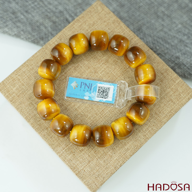 Vòng đá mắt hổ vàng tâm hạt trụ 14mm chuẩn 6A