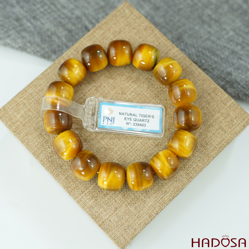 Vòng đá mắt hổ vàng tâm hạt trụ 14mm chuẩn 6A