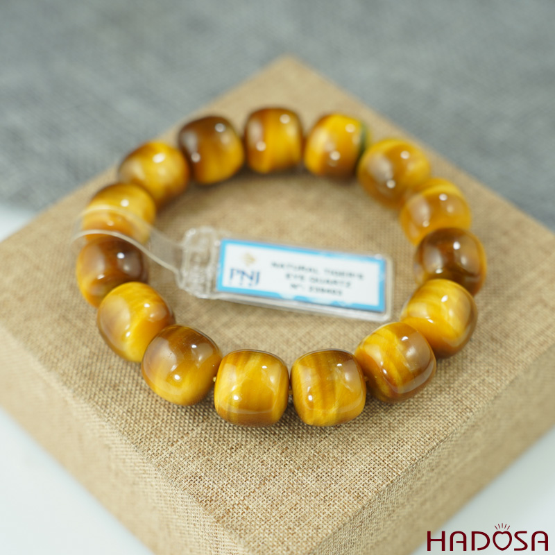 Vòng đá mắt hổ vàng tâm hạt trụ 14mm chuẩn 6A