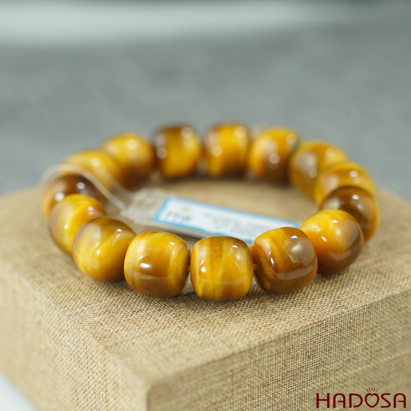 Vòng đá mắt hổ vàng tâm hạt trụ 14mm chuẩn 6A