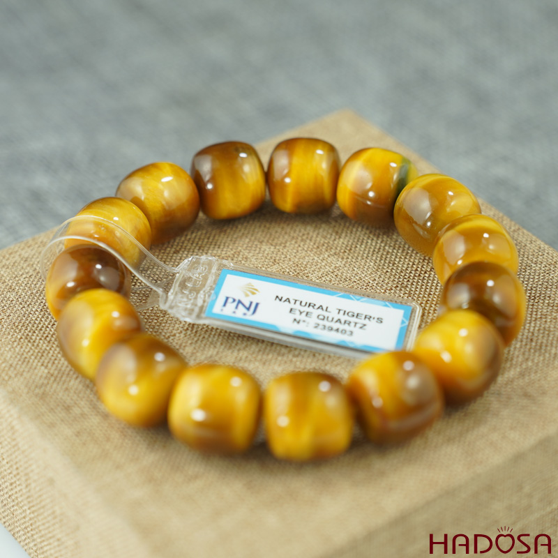 Vòng đá mắt hổ vàng tâm hạt trụ 14mm chuẩn 6A